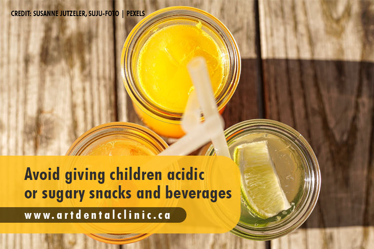 Avoid giving children acidic or sugary snacks and beverages